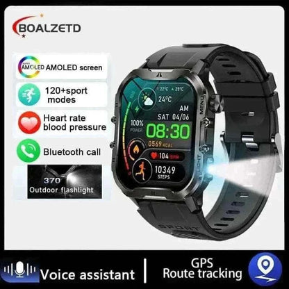  New For Xiaomi Military Smart Watch Men Outdoor Sports Flashlight Fitness Watches Health Monitor 1.96" BT Call Smartwatch.