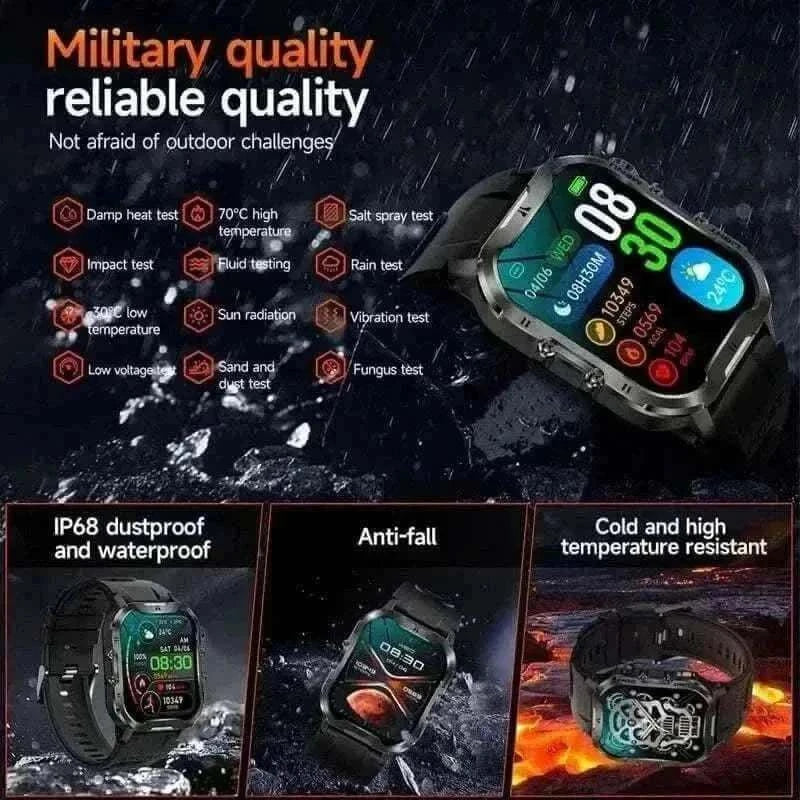 New For Xiaomi Military Smart Watch Men Outdoor Sports Flashlight Fitness Watches Health Monitor 1.96" BT Call Smartwatch.