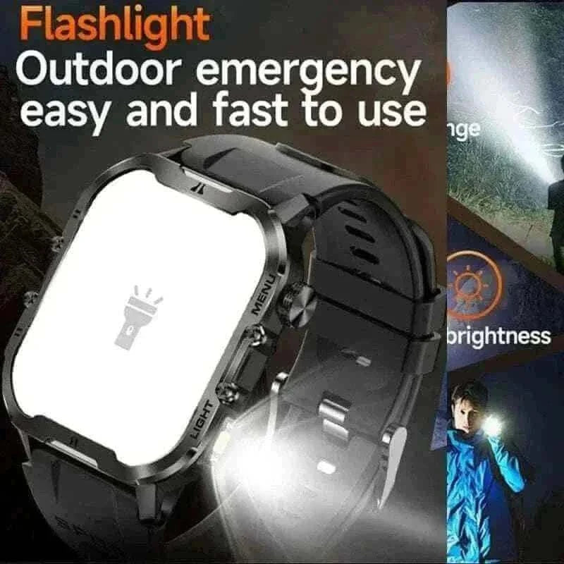 New For Xiaomi Military Smart Watch Men Outdoor Sports Flashlight Fitness Watches Health Monitor 1.96" BT Call Smartwatch.