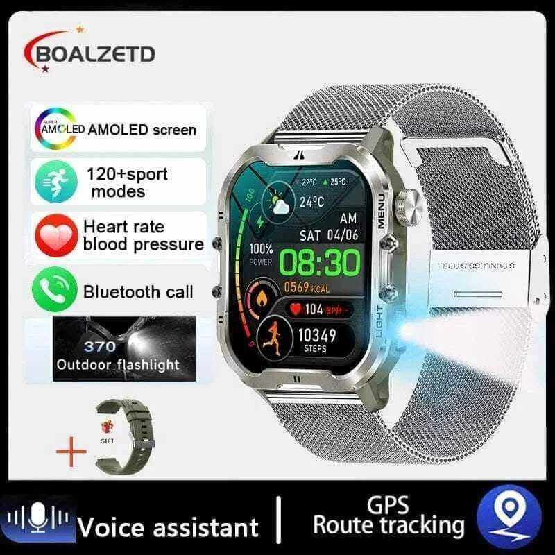 New For Xiaomi Military Smart Watch Men Outdoor Sports Flashlight Fitness Watches Health Monitor 1.96" BT Call Smartwatch.