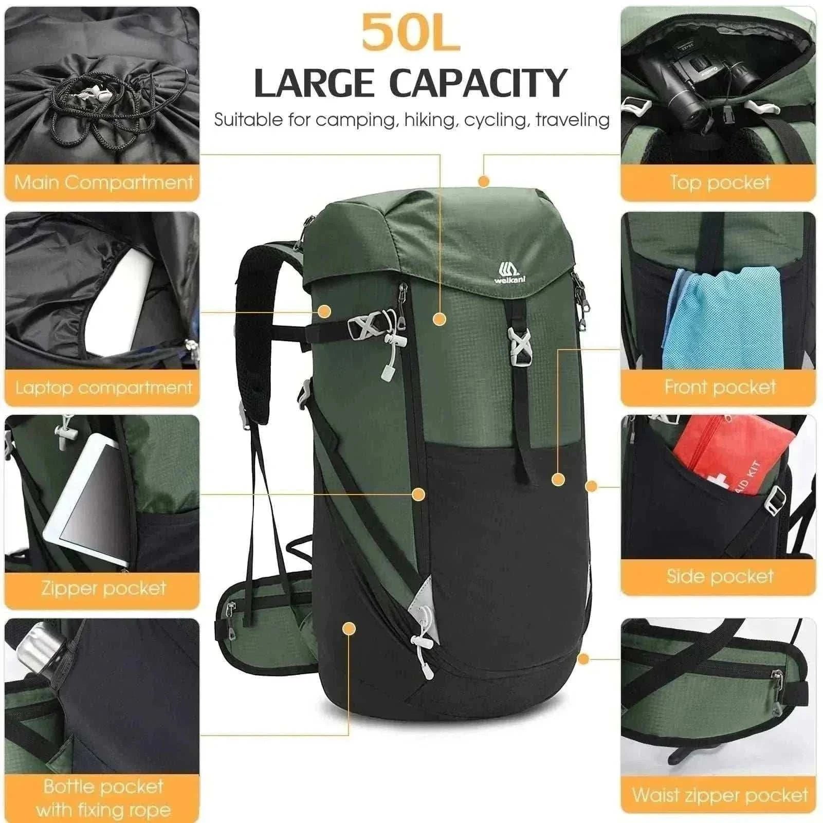 best travel backpack- 50L Waterproof Mountain Backpack.