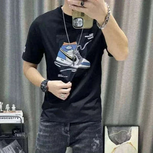 Black Tee Shirts Slim Fit Streetwear Drawings, summer t-shirt for men
