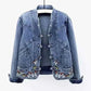 Butterfly Embroidery 2024 Short Denim Jacket Front View