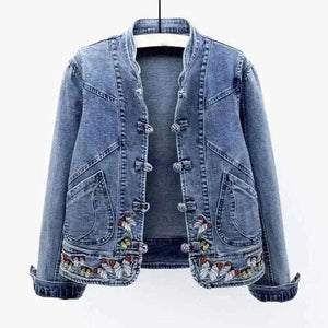 Butterfly Embroidery 2024 Short Denim Jacket Front View