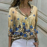 Women Model in Elegant Loose Gold Casual Shirt