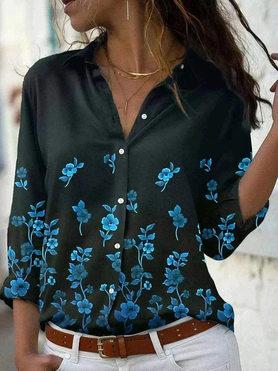 Women Model in Elegant Loose Navy Blue Casual Shirt