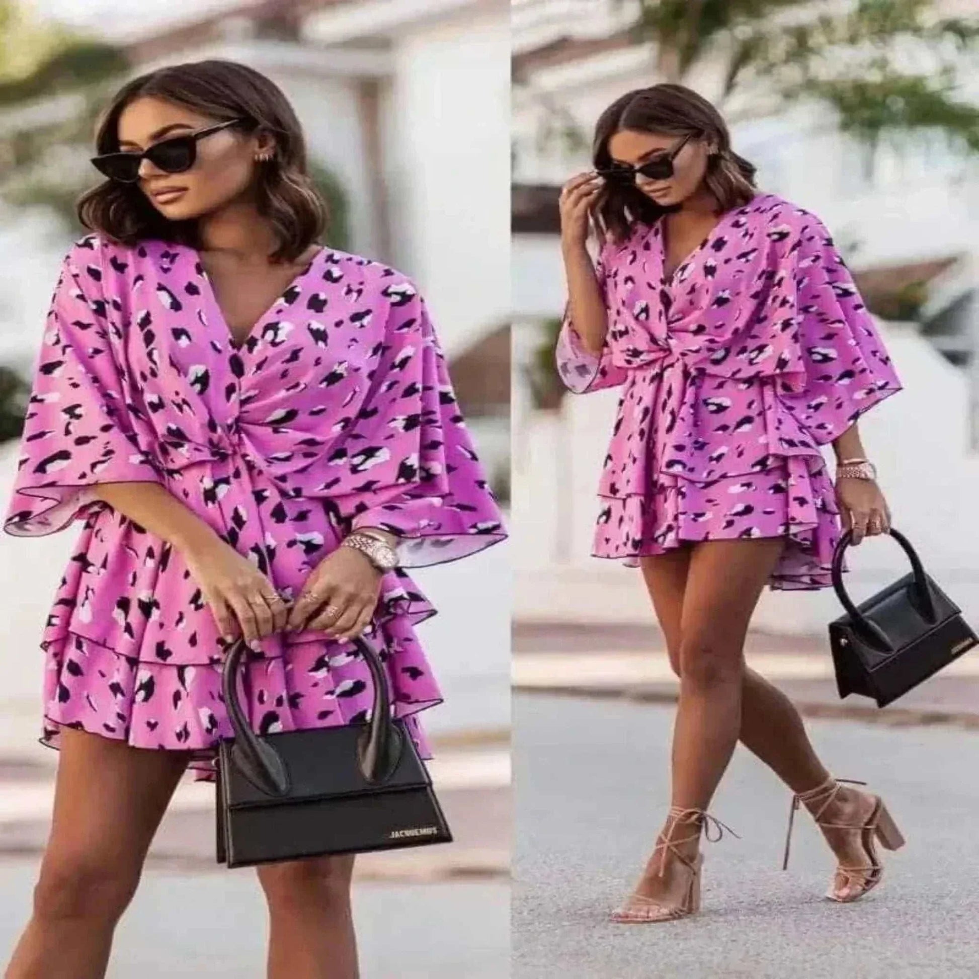 Women Wearing In Elegant Summer Pink Ruffl Mini Dress
