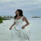  Women Model Wearing Elegant White High Waist Dress Different View