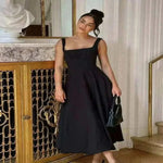Women Model Elegant Black High Waist Dress