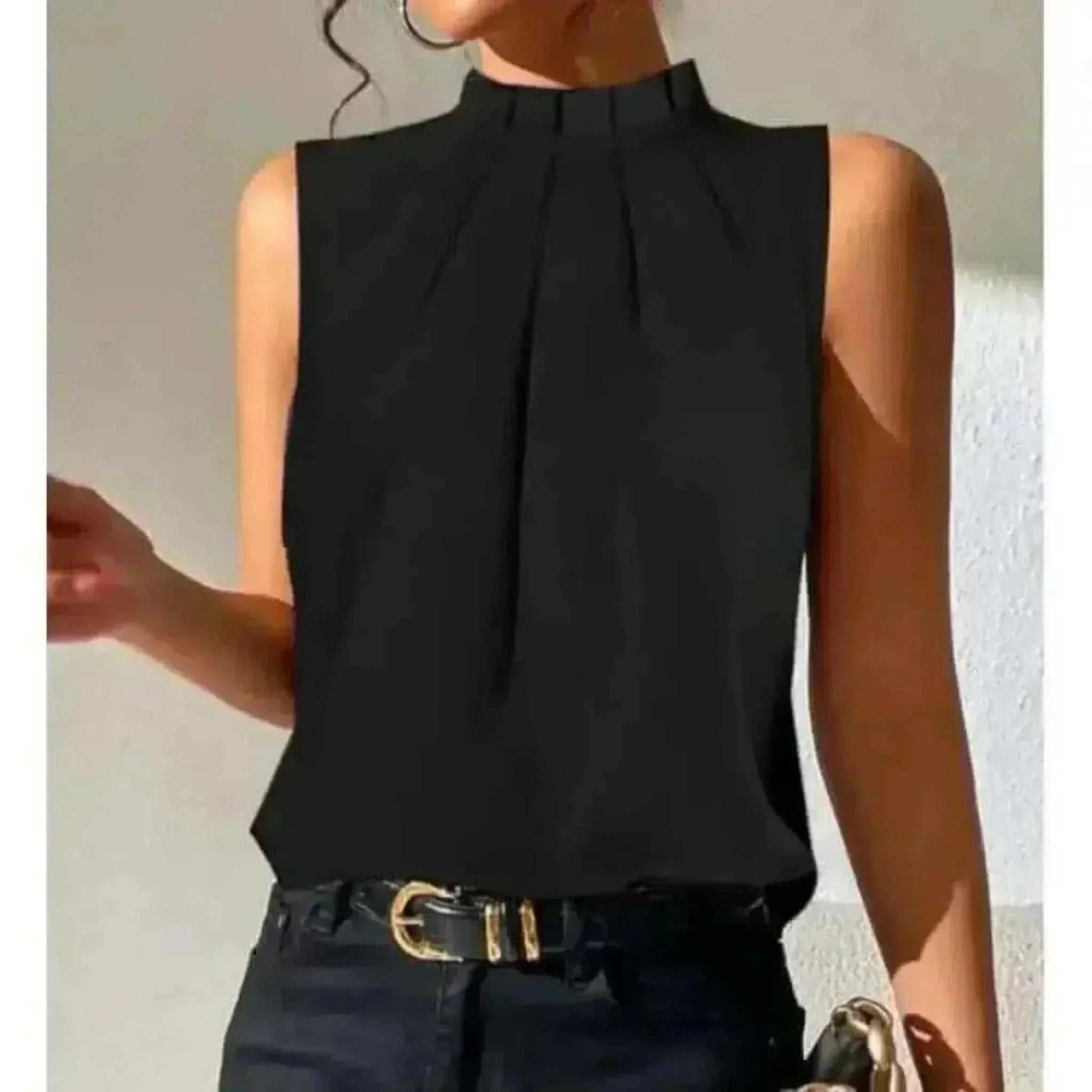 Fashion Off Shoulder Sleeveless Black Office Ladies Tops