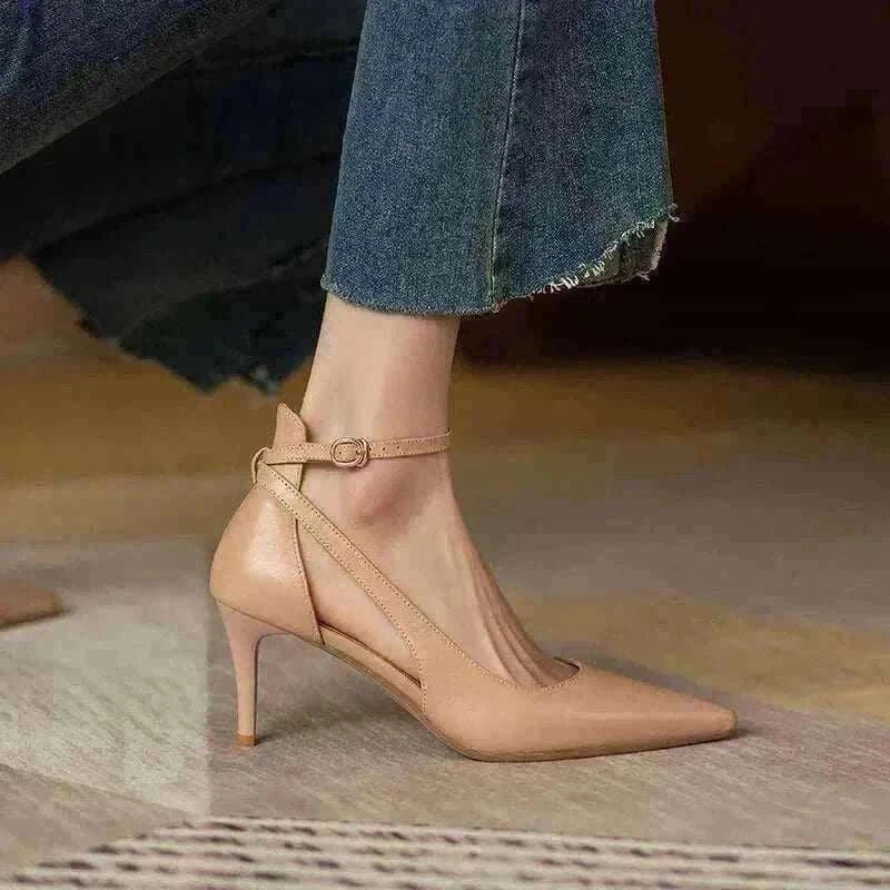 Beige Heels Women 2025 Spring Solid Colors Pointed Medium