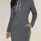 Dark Grey Hooded Zipper Pullover Mid-Length Sweatshirt Dress