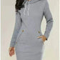Light Grey Hooded Zipper Pullover Mid-Length Sweatshirt Dress