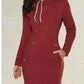 Red Hooded Zipper Pullover Mid-Length Sweatshirt Dress