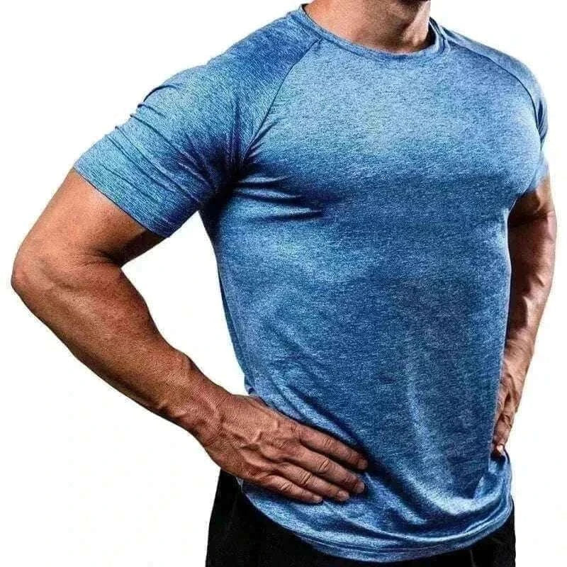 Men Muscle Blue Shirts Bodybuilding Quick Dry Short Sleeve, summer t-shirt for men