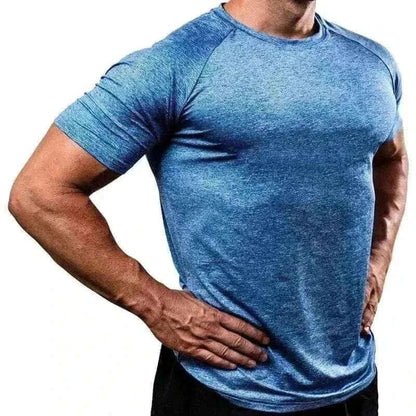 Men Muscle Blue Shirts Bodybuilding Quick Dry Short Sleeve, summer t-shirt for men