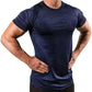 Men Muscle Navy Blue Shirts Bodybuilding Quick Dry Short Sleeve, summer t-shirt for men