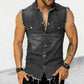 Man Wearing Tank Tops Black Men Down Collar Tees