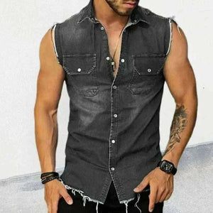 Man Wearing Tank Tops Black Men Down Collar Tees
