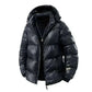  Men Black Puffer Jacket  Winter with Fully Hooded front jacket view,