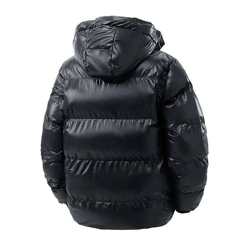  Men Black Puffer Jacket  Winter with Fully Hooded back view