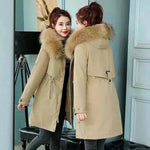 Women Khaki Wool New Fur Collar Long Coat 