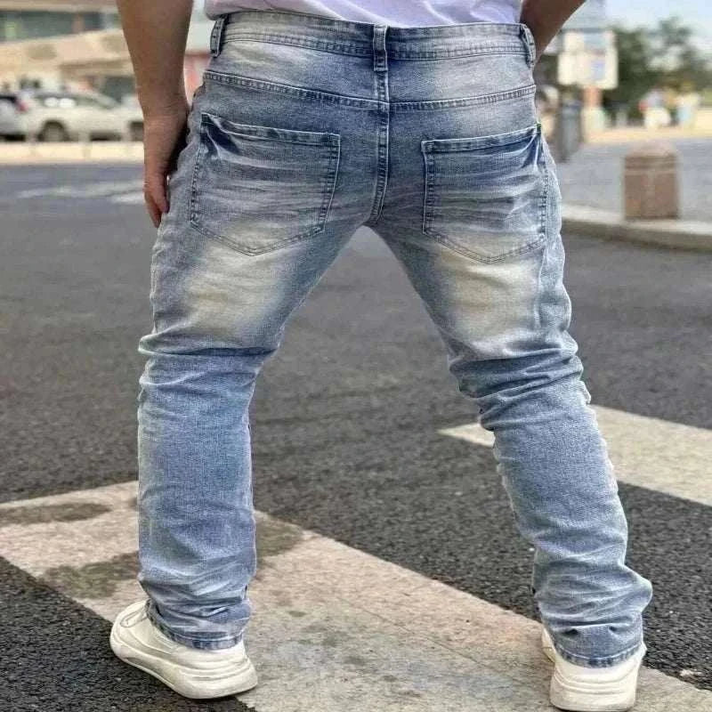 New Men's Blue Denim Jeans for 2025 Breathable and Refreshing Retro styled for Streetwear Versatile and Suitable for All Occasions Back View, denim jeans for men