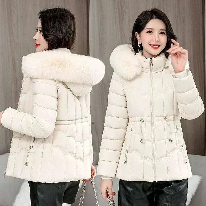 Women Parkas Fashion Warm Cotton Beige Padded Coat
