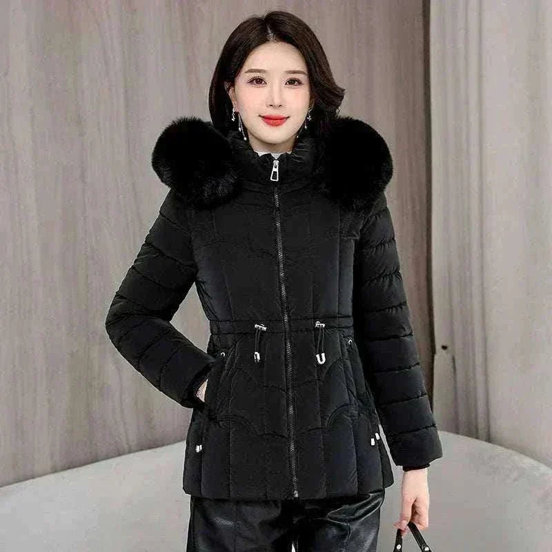 Women Parkas Fashion Warm Cotton Black Padded Coat