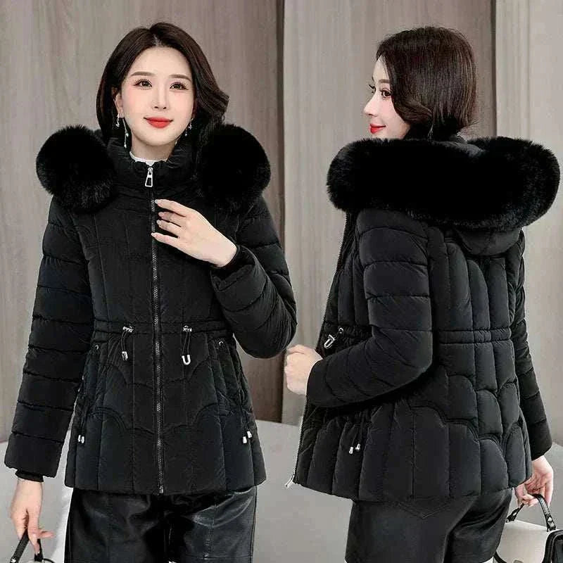 Women Parkas Fashion Warm Cotton Black Padded Coat