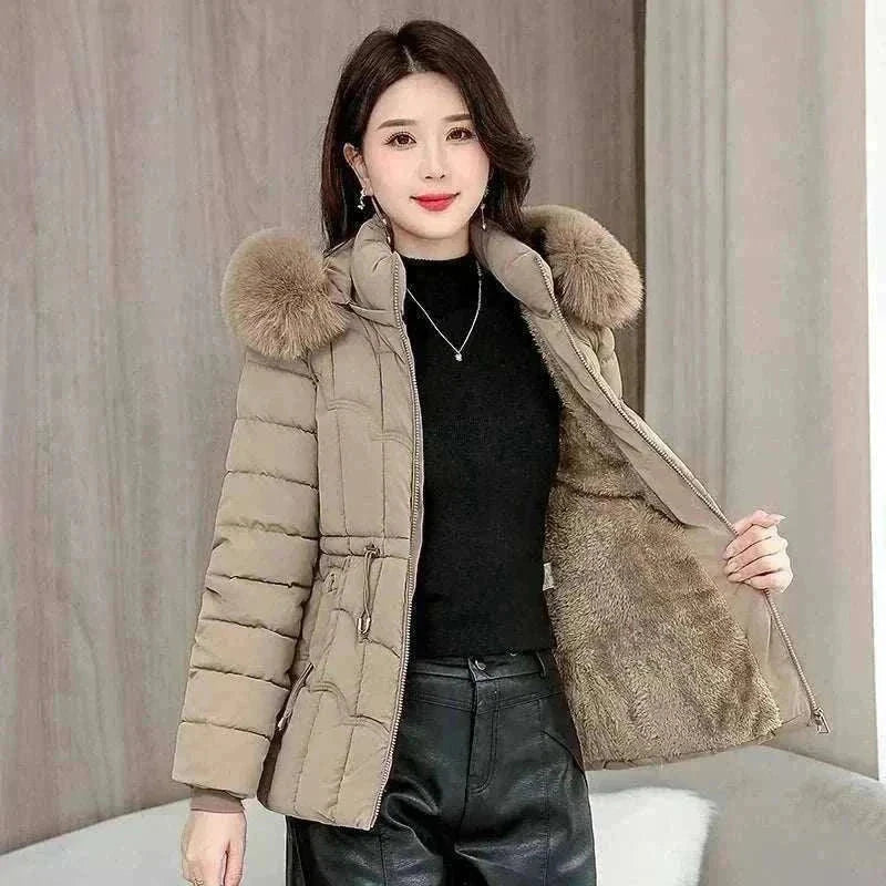 Women Parkas Fashion Warm Cotton Khaki Padded Coat