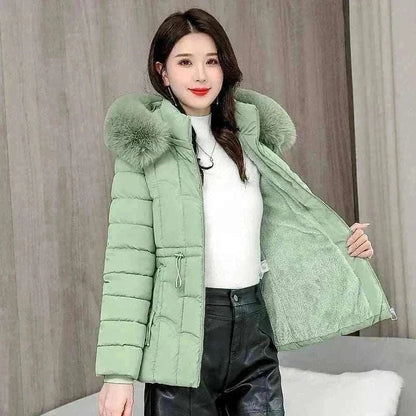 Women Parkas Fashion Warm Cotton Green Padded Coat 
