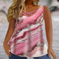 Plus Size Marble Print Tank Top Casual Criss Cross Sleeveless V Neck Top 