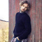 Man Wearing Dark Blue Sweater Long Sleeve Straight Round Pullover