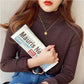 Women's Wearing Dark Brown Turtleneck Sweater Winter 2025 Retro with Velvet Lining