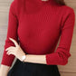 2025 Burgundy Autumn Women Mock Neck Ruffles Sweater