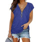  Short-SleevedBlue T-shirt Blouse with Chest Zipper.