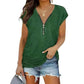 Short-Sleeved Green T-shirt Blouse with Chest Zipper.