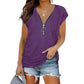 Short-Sleeved Purple T-shirt Blouse with Chest Zipper.