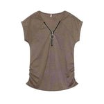 Short-Sleeved T-shirt Blouse with Chest Zipper.