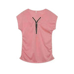 Short-Sleeved T-shirt Blouse with Chest Zipper.