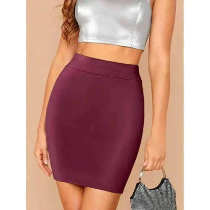Simple Women's Claret Knee-Length Skirts For Commuting And Party Wear