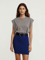 Simple Women's Blue Knee-Length Skirts For Commuting And Party Wear