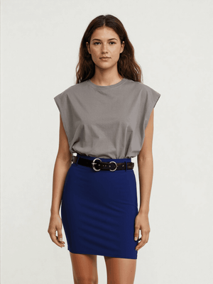 Simple Women's Blue Knee-Length Skirts For Commuting And Party Wear