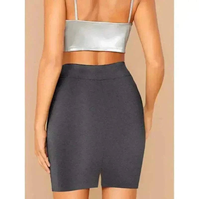 Simple Women's Gray Knee-Length Skirts For Commuting And Party Wear Back View