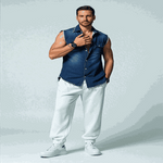 Man Wearing Tank Tops Blue Men Down Collar Tees