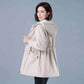Women Winter Jackets Side View in Cotton Fabric in Beige, with Lining Plush Hooded