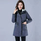 Women Winter Jackets Front View in Cotton Fabric in Blue with Lining Plush Hooded
