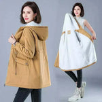 Women Winter Jacket in cotton fabric in yellow with Lining Plush Hooded