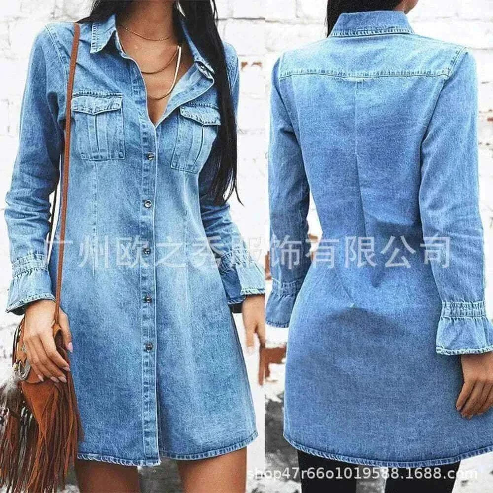  Women Denim Dress Long Sleeve Single.